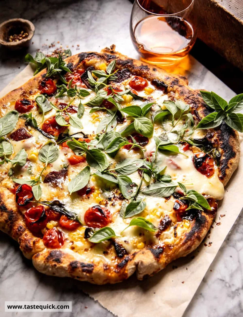 Bacon Goat Cheese Tomato Corn Pizza