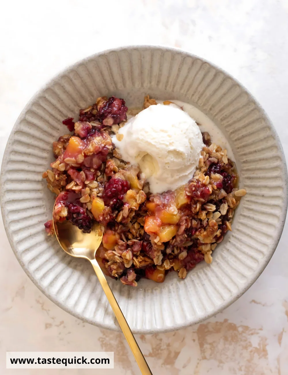 Blackberry Peach Crisp with Oatmeal Cookie Crumble