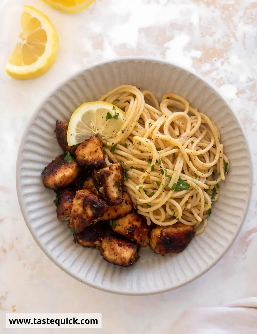 Crispy Lemon Chicken Bites & Spaghetti