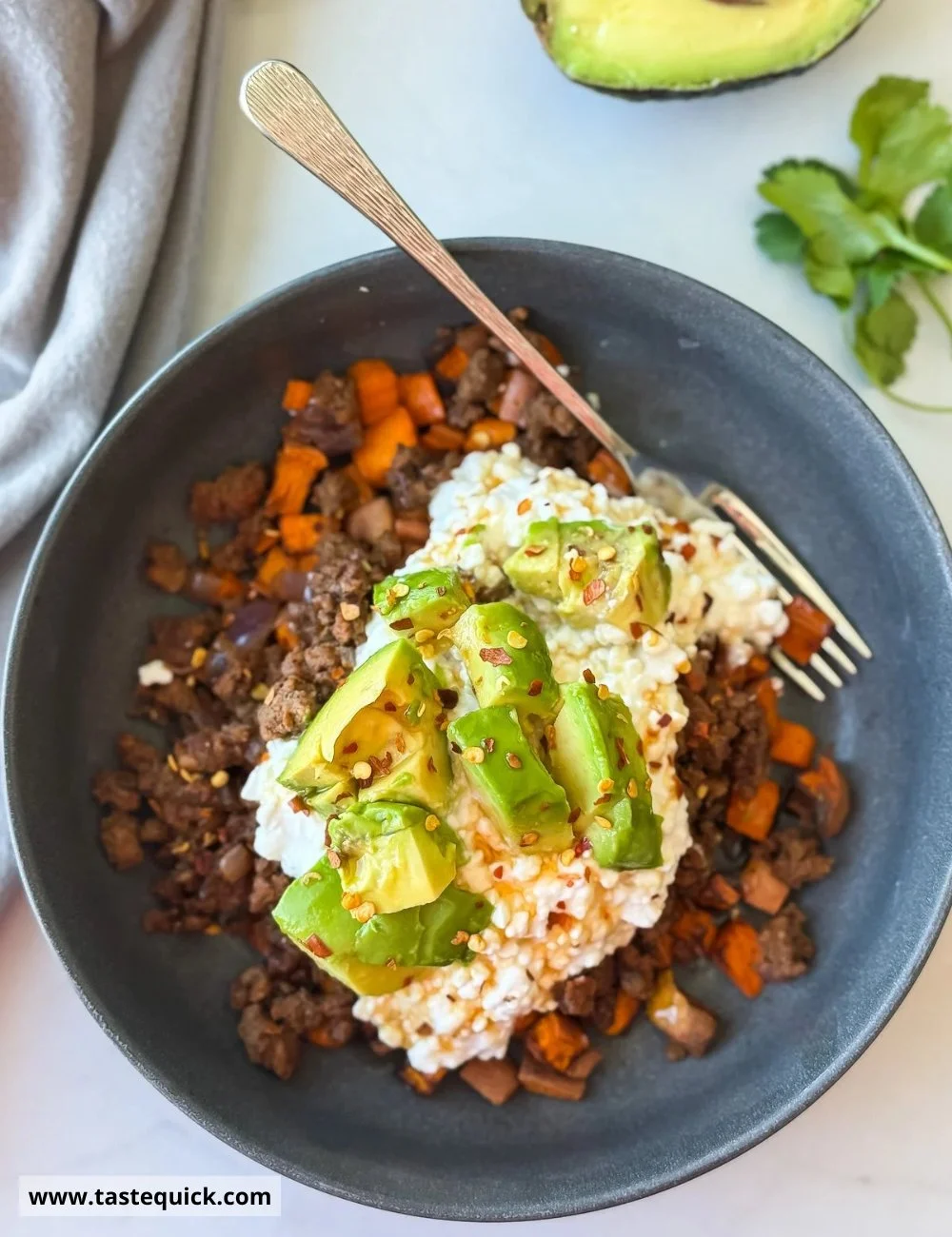 Ground Beef Cottage Cheese Bowl