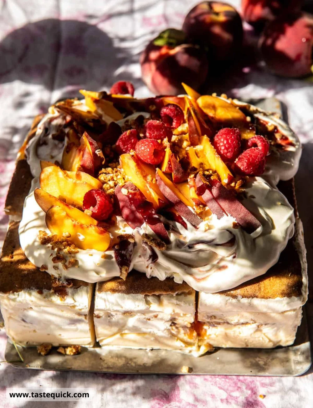 Peach Pretzel Ice Cream Cake