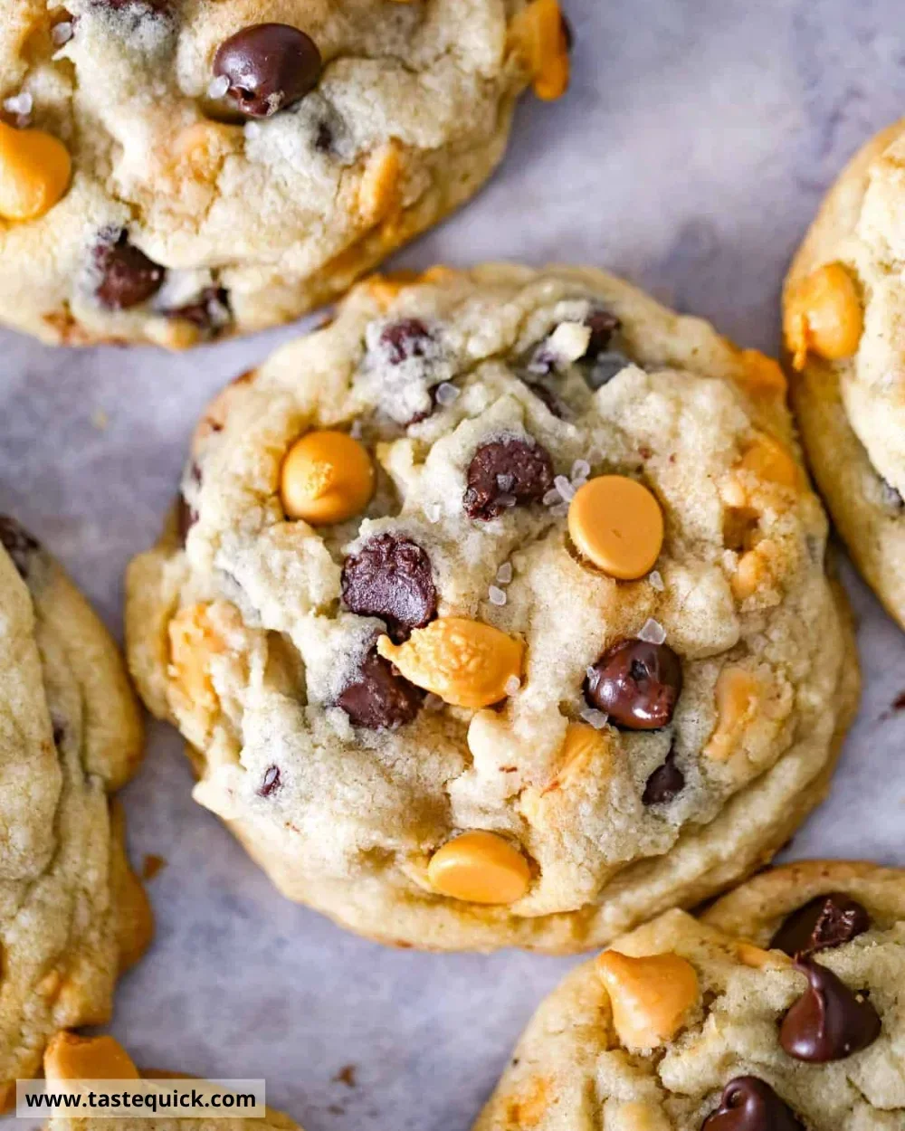 Plate of best ever butterscotch chocolate chip cookies fresh out of the oven