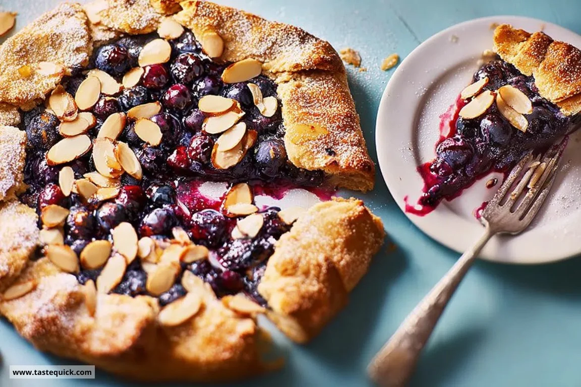 Freshly baked Blueberry Almond Galette with blueberries and almonds