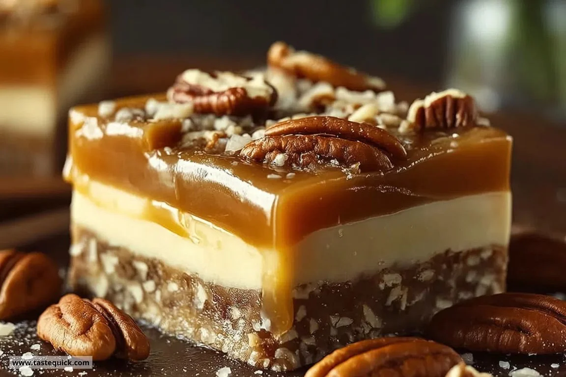 Delicious Caramel Pecan Cream Bars with rich caramel and crunchy pecans