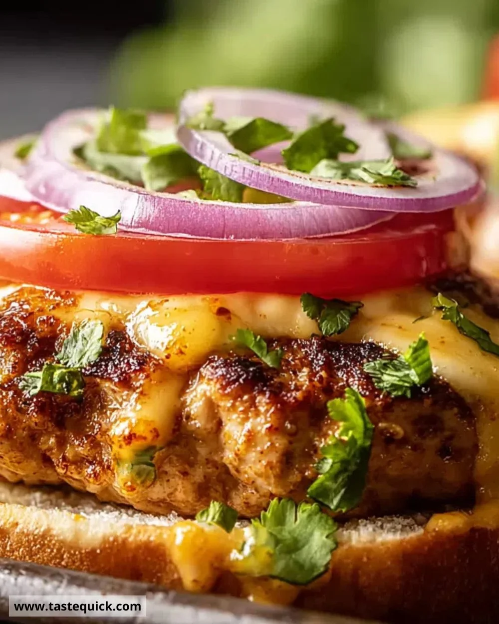 Delicious chipotle cheddar chicken burgers served on a plate