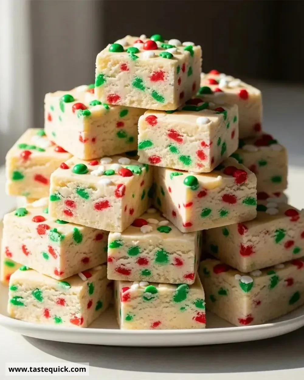 Delicious Christmas Funfetti Sugar Cookie Fudge topped with sprinkles