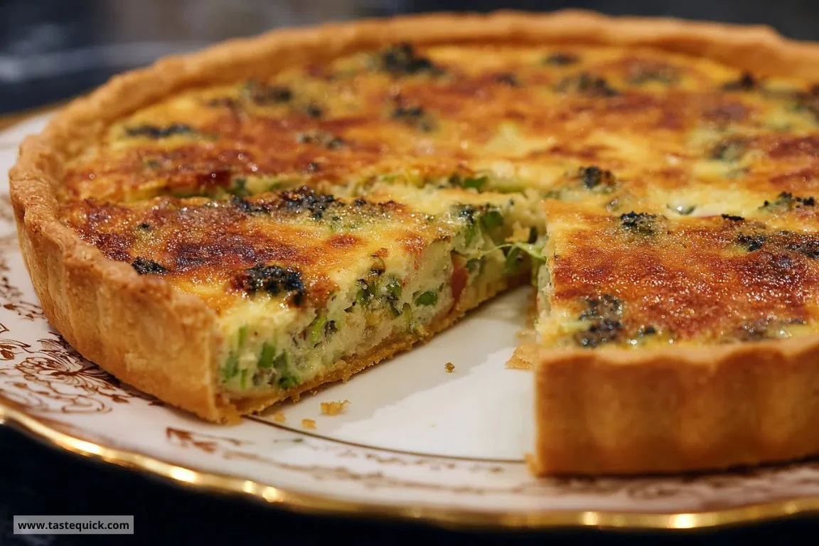 Delicious Coronation Quiche served with fresh herbs and toppings