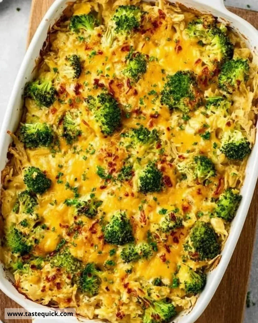 Easy broccoli rice casserole with cheese cooked in a baking dish