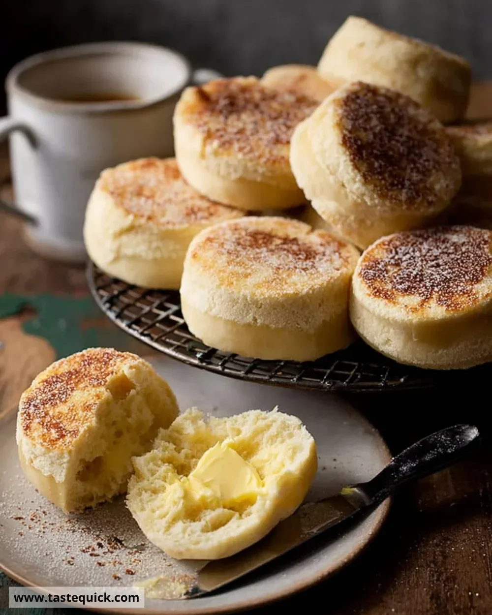Freshly baked English Muffins ready to be served with toppings