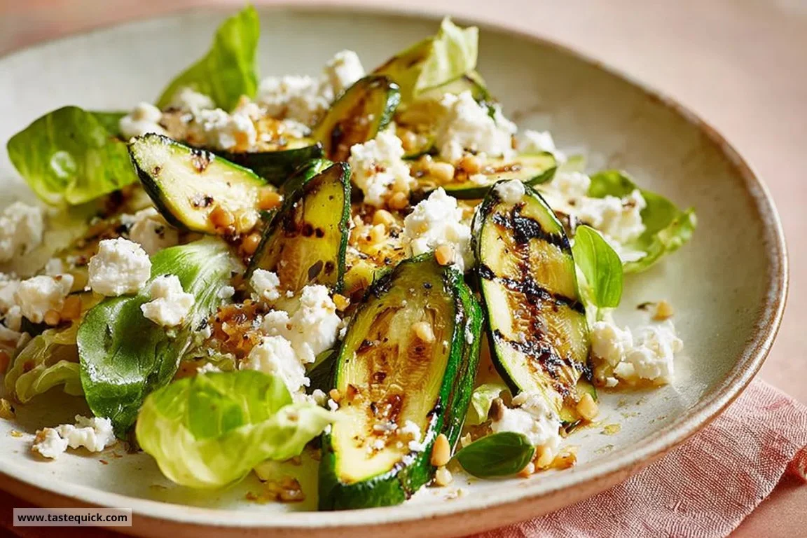 Little Gem and griddled zucchini feta salad with fresh ingredients