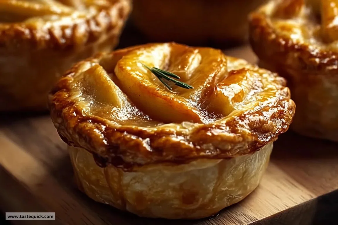 Mini apple pies with flaky crust and delicious apple filling served on a plate