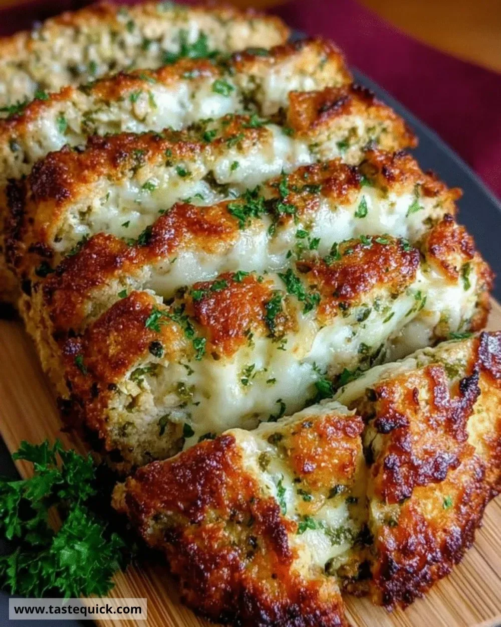 Delicious Parmesan Chicken Meatloaf served on a plate with side vegetables.