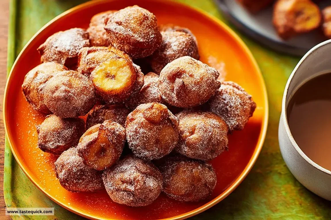 Golden brown plantain puffs served on a plate, ready to enjoy