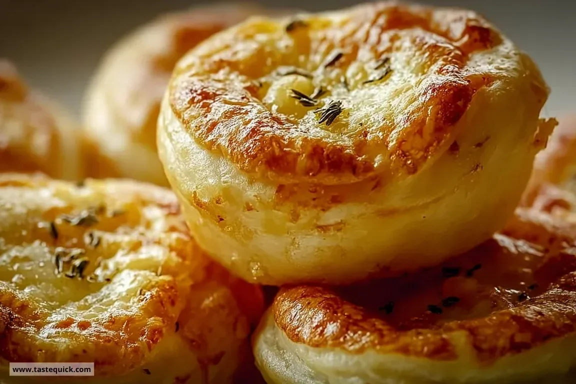 Homemade potato knishes baked to golden perfection, showcasing flaky dough and flavorful filling.