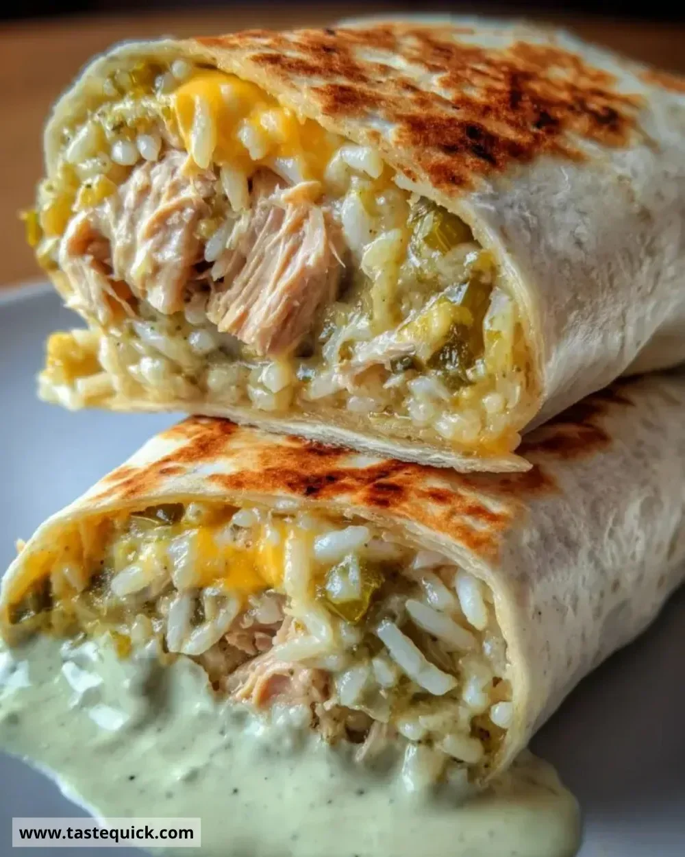 Smoked chicken green chile burrito served with fresh toppings