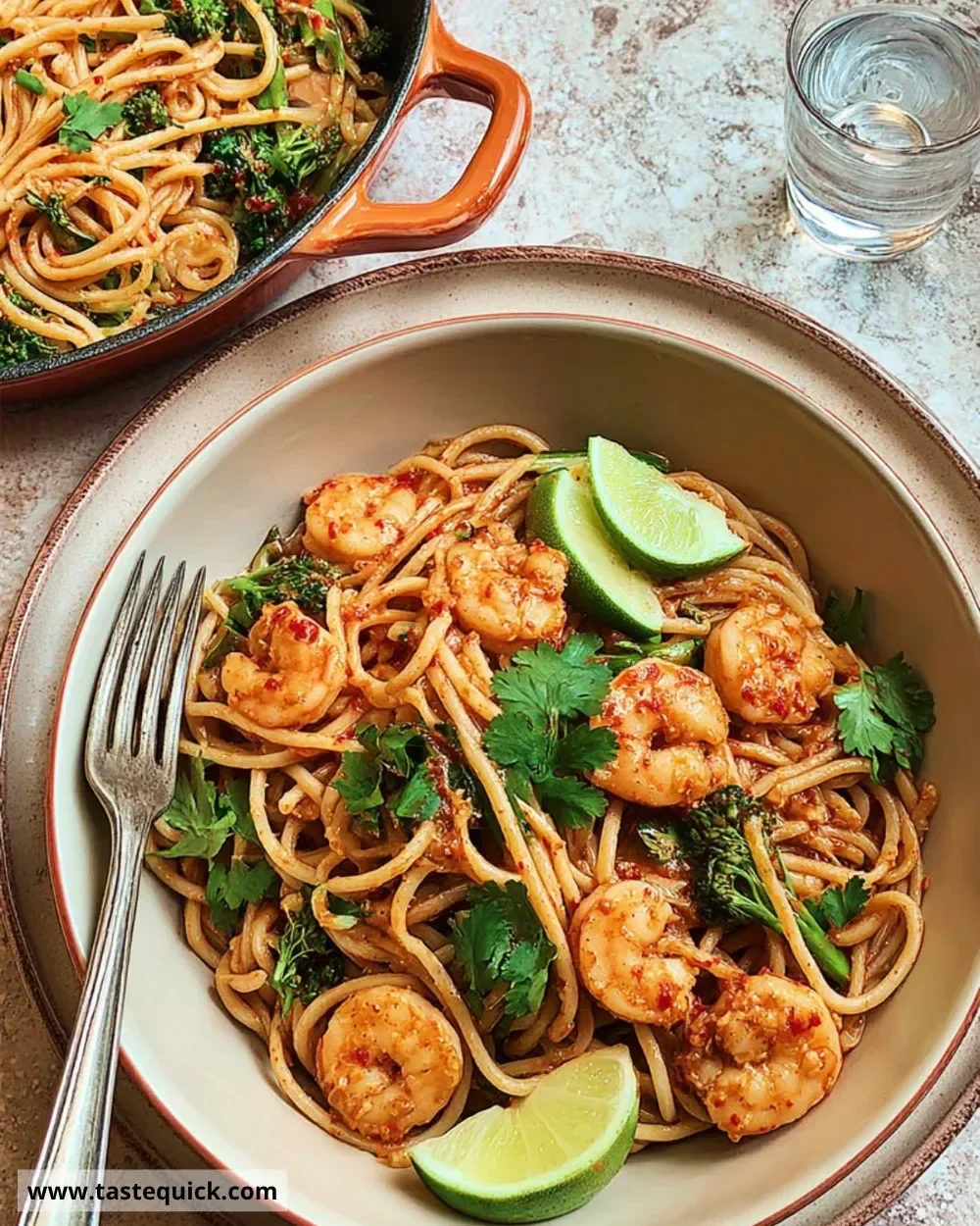 Delicious Sriracha and Lime Prawn Linguine served in a bowl