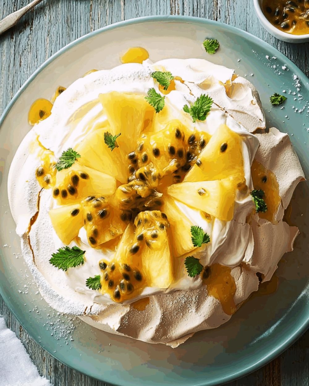 Vanilla Pavlova with Pineapple & Passion Fruit