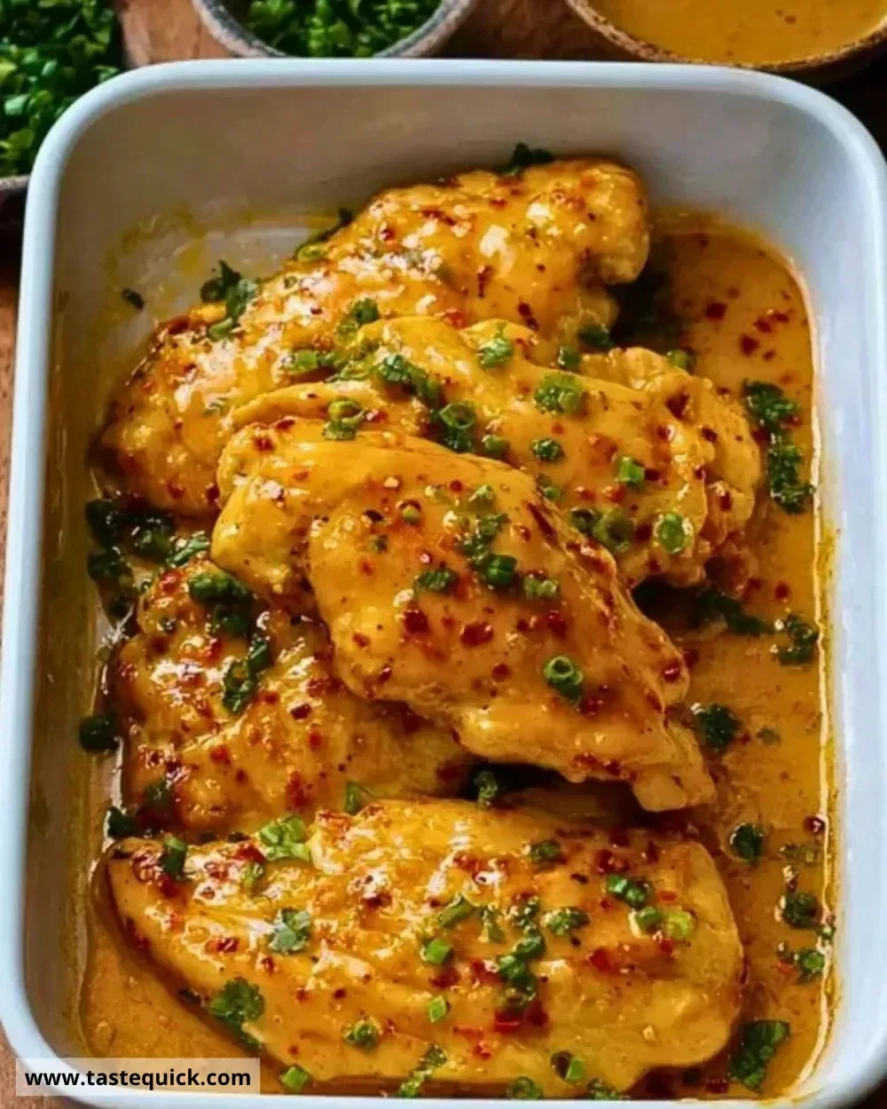 Delicious Bang Bang Chicken Bake served with fresh vegetables