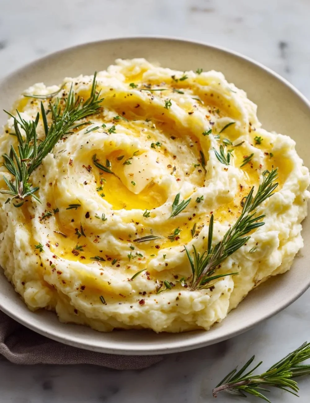 Delicious rosemary garlic mashed potatoes served in a bowl