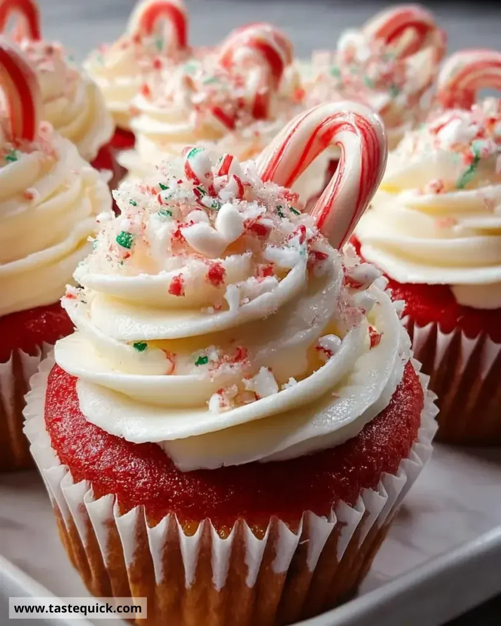 Delicious candy cane peppermint cupcakes with festive decoration