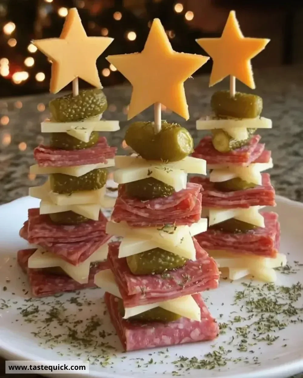 Colorful charcuterie skewers displayed on a festive tree arrangement