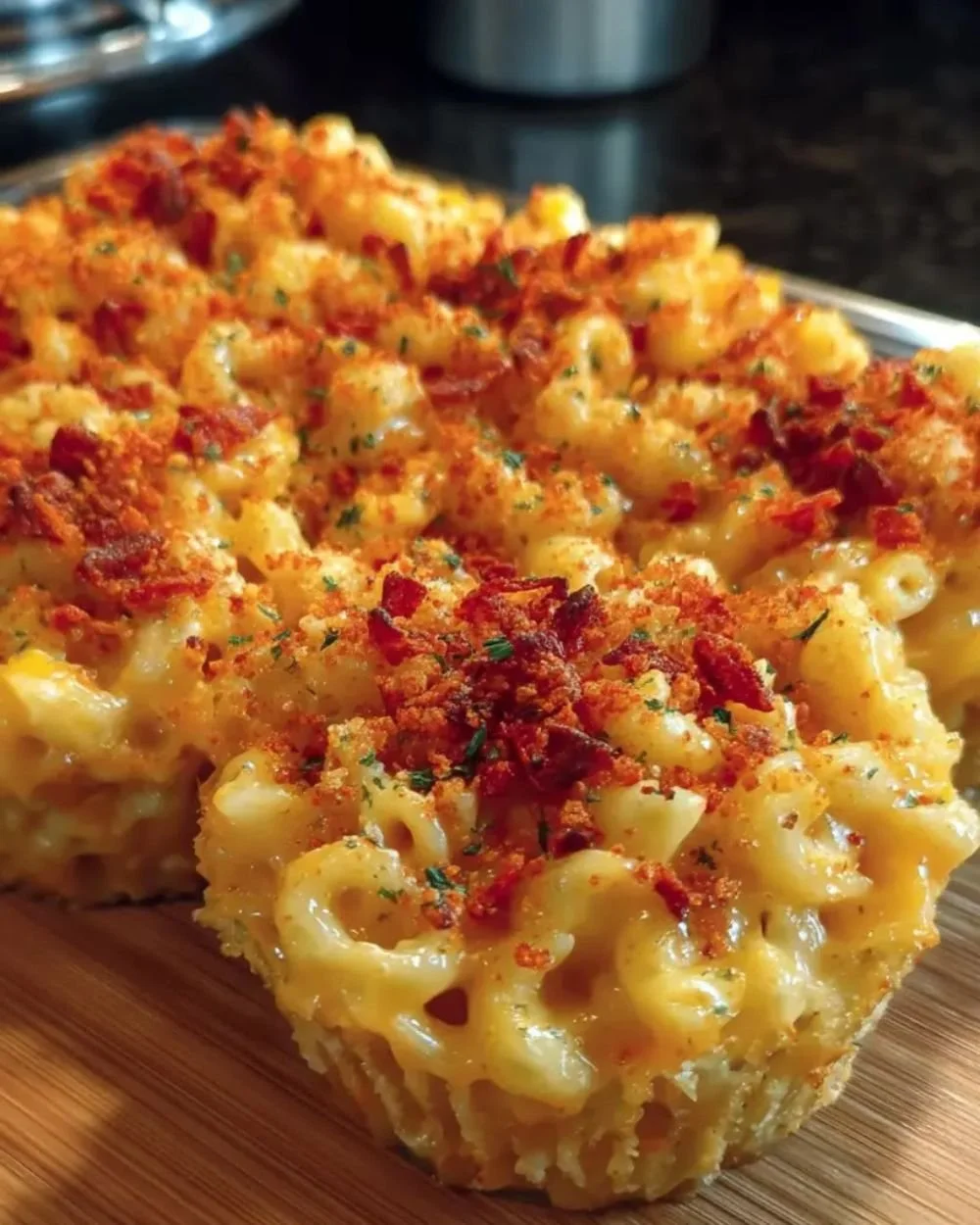 Delicious Cheetos Flamin’ Hot Mac & Cheese Muffins served on a plate.