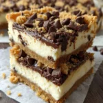 Chocolate Chip Cookie Dough Bars topped with chocolate chips and ready to serve