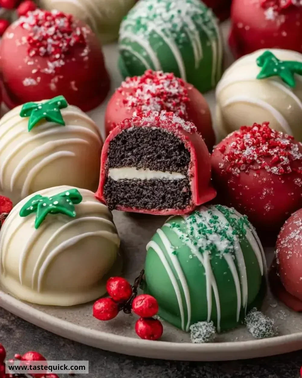 Delicious Christmas Oreo Balls decorated for holiday festivities