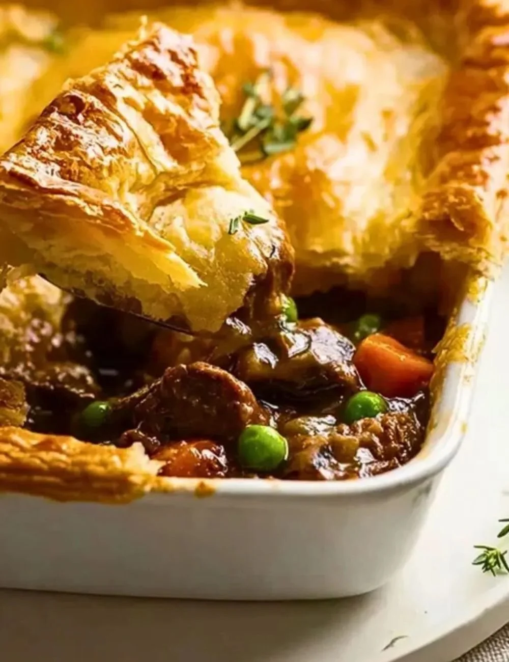 Delicious classic beef pot pie with flaky crust and savory filling