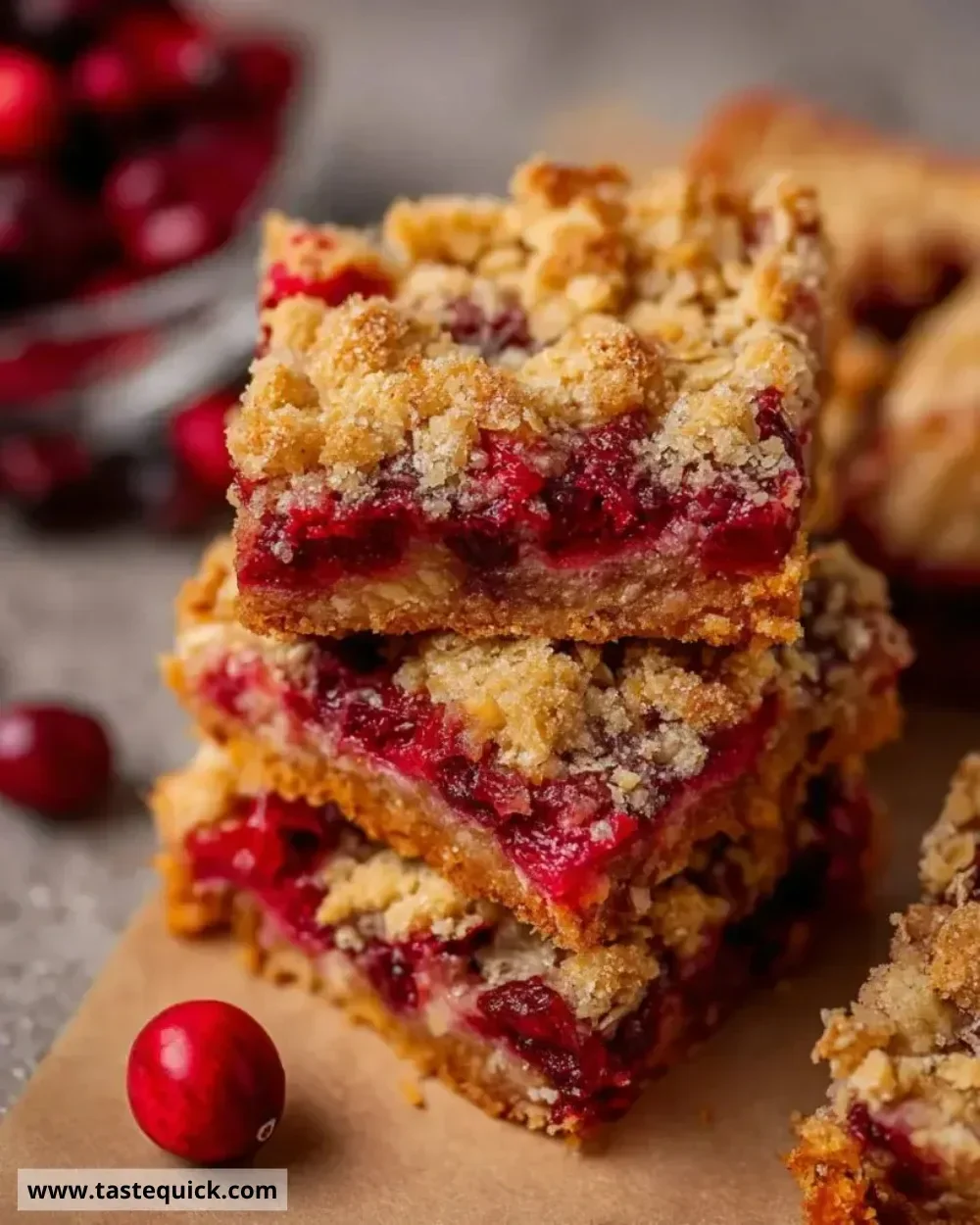 Delicious cranberry crumb bars with a buttery topping and tart filling