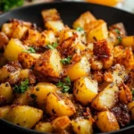 Delicious crispy breakfast potatoes served on a plate