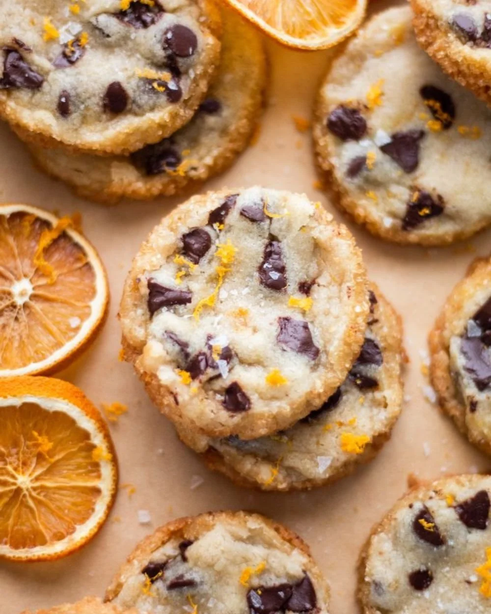 Dark chocolate orange shortbread cookies on a plate