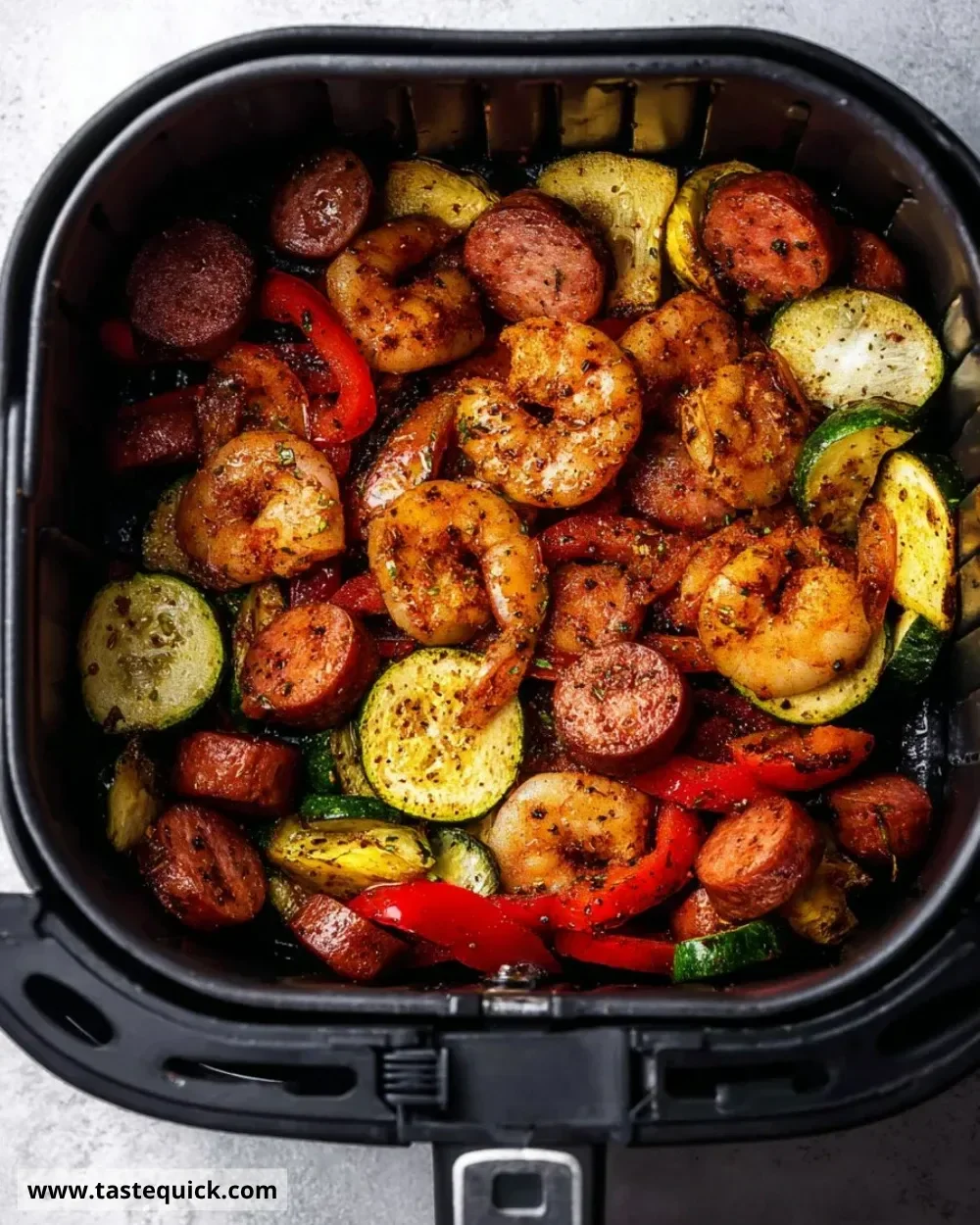Delicious Air Fryer Cajun shrimp served with rice and vegetables