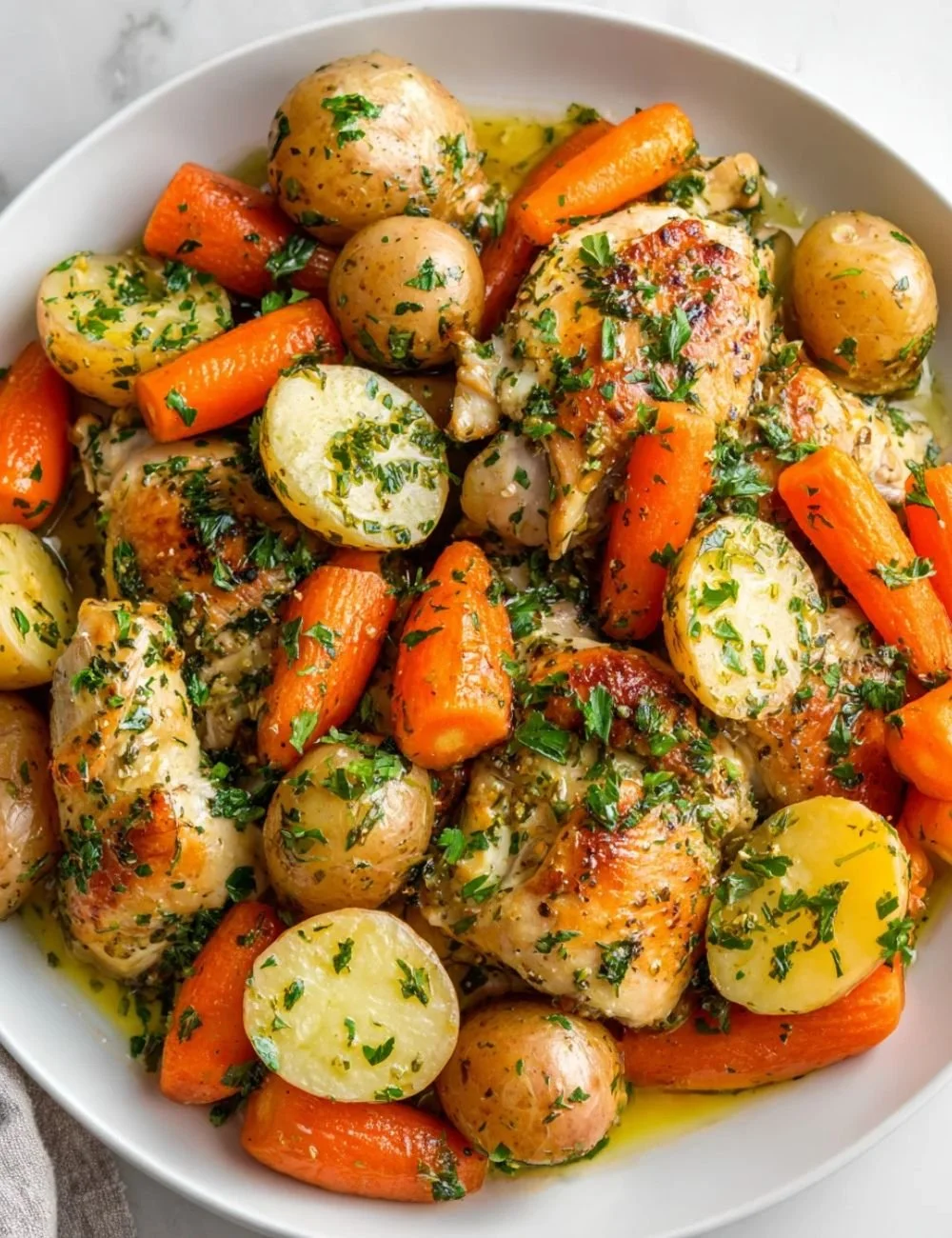Easy garlic butter chicken served with colorful veggies for a delicious meal.