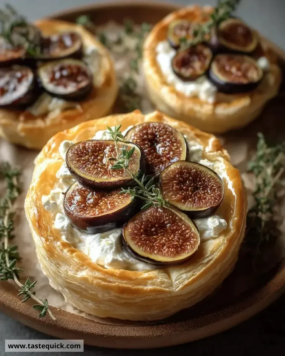 Delicious Fig and Goat Cheese Puff Pastry served on a plate.