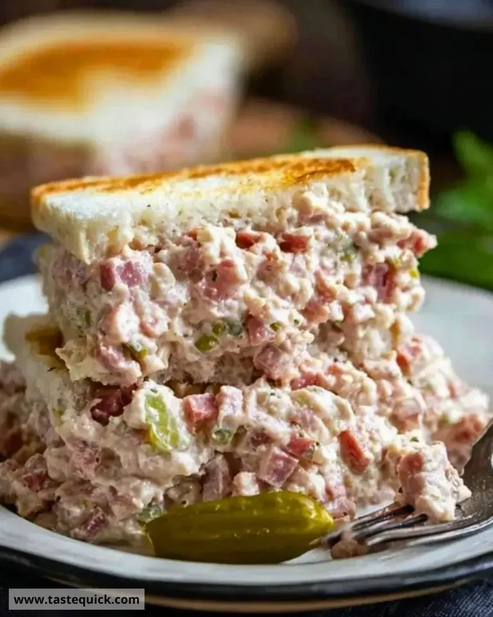 Delicious homemade ham salad served in a bowl with fresh ingredients