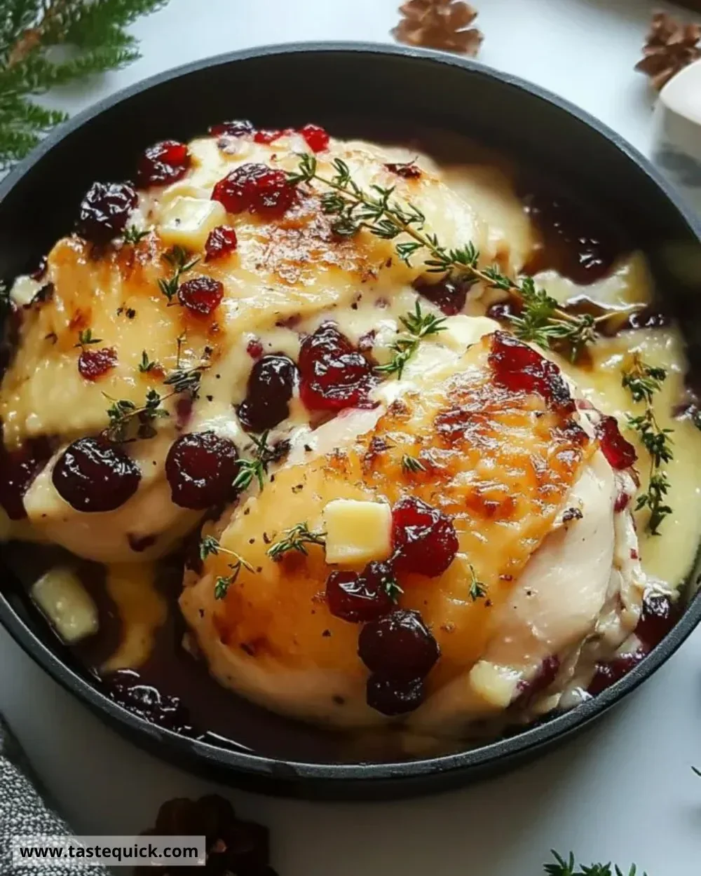 Cranberry Brie Stuffed Chicken served with garnish on a plate