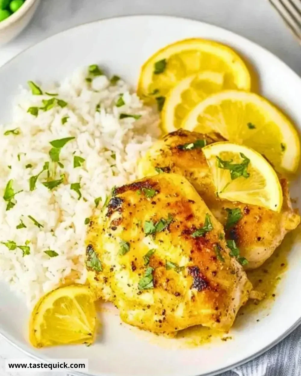 Delicious Italian lemon chicken garnished with fresh herbs