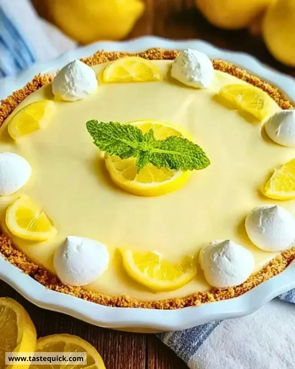 Delicious lemonade pie with a refreshing citrus flavor on a dessert plate.