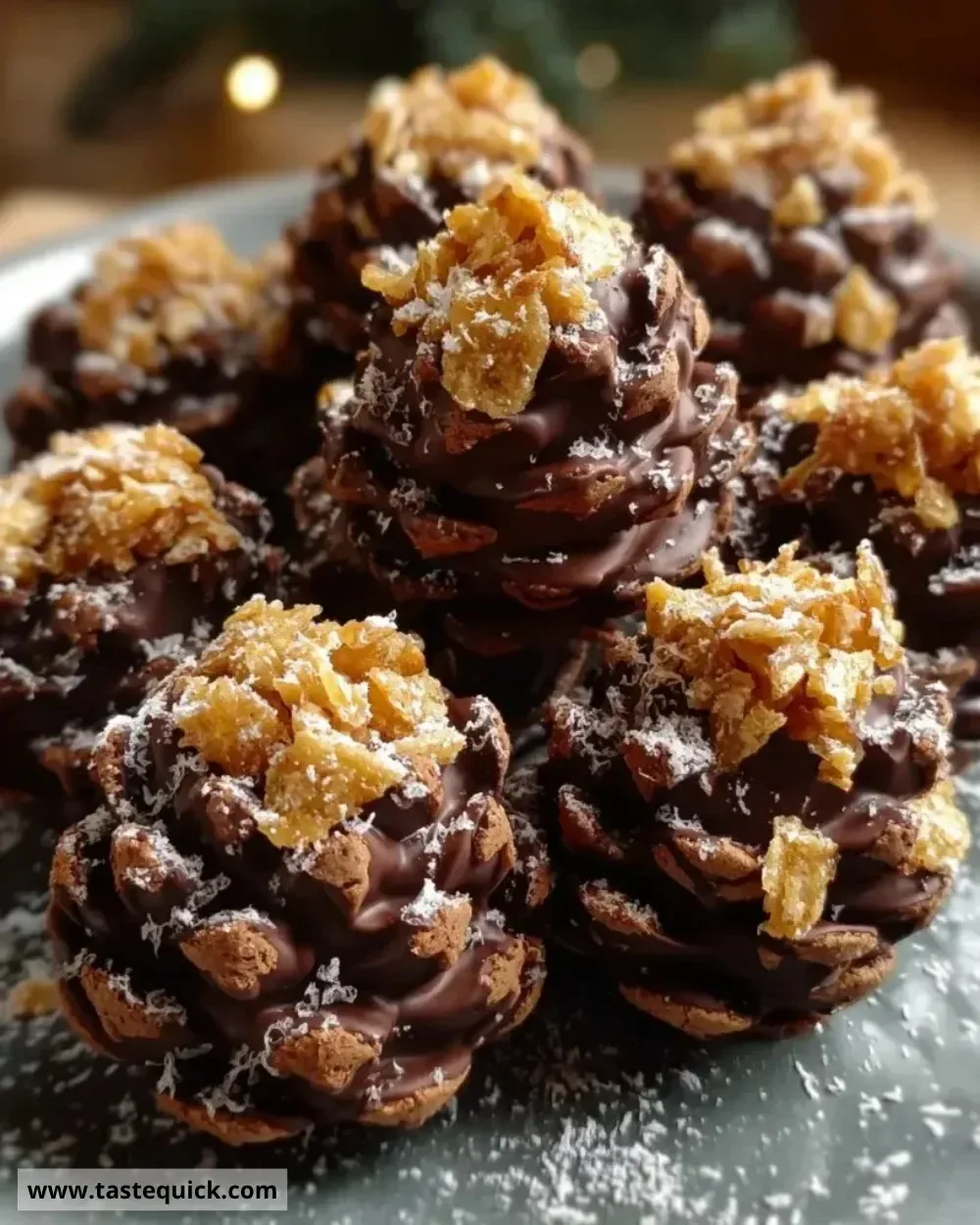 No-Bake Pinecone Truffles decorated with chocolate and nuts