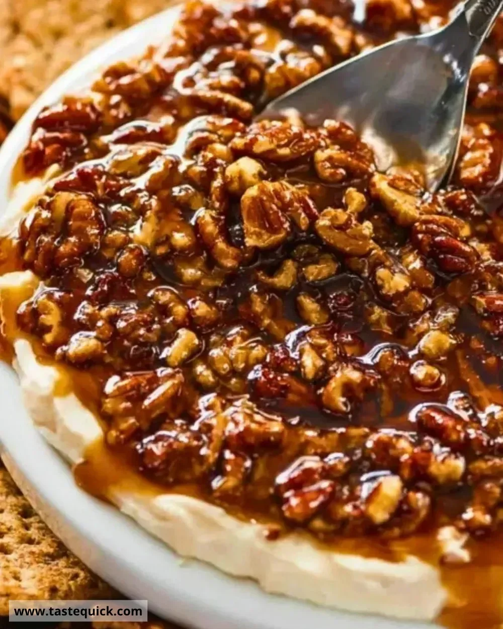 Delicious homemade Pecan Pie Dip served in a bowl with a sprinkle of pecans.