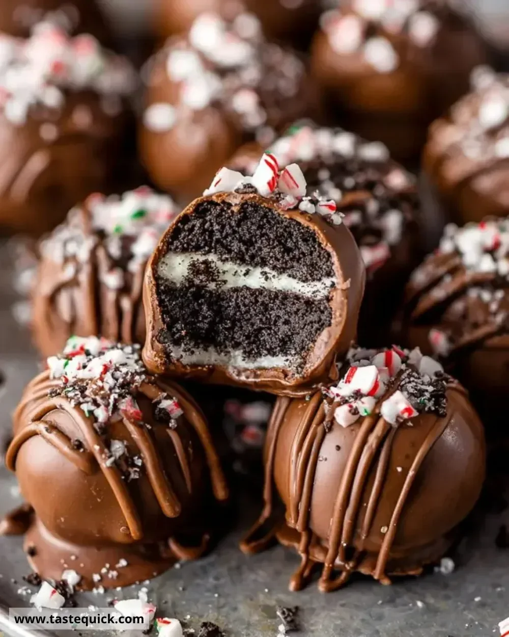 Delicious peppermint Oreo truffles ready to be enjoyed as a festive treat