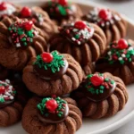 Plate of piped chocolate butter cookies with a rich chocolate flavor