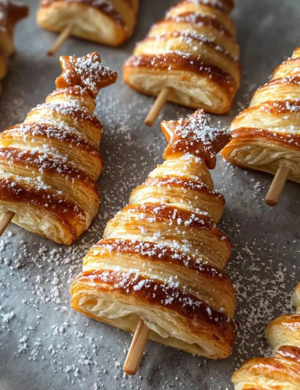 Puff pastry Christmas trees decorated for the holiday season.