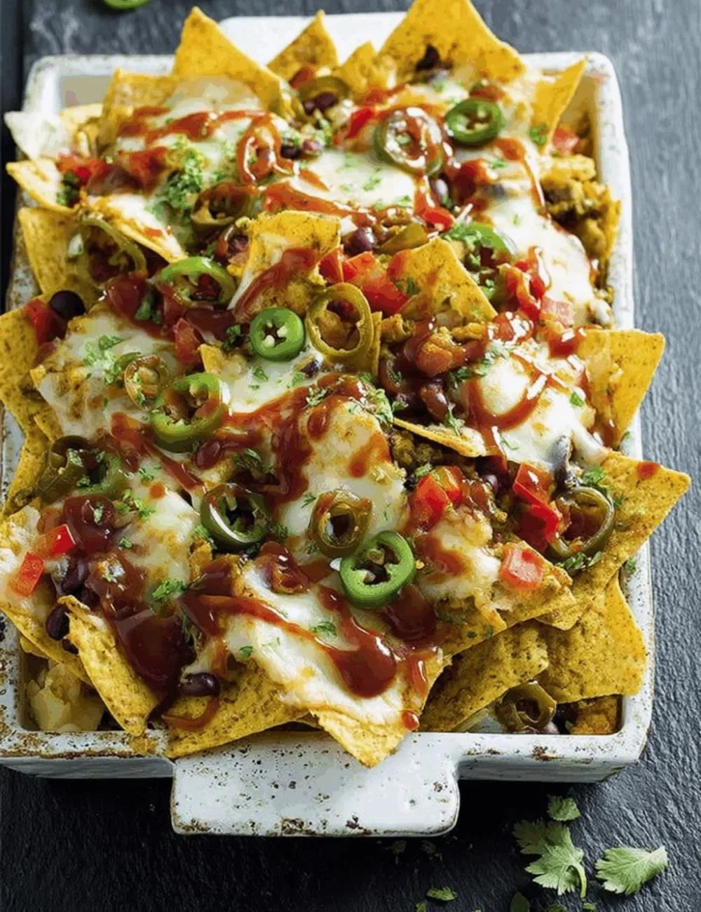 Delicious Reggae Reggae Nachos topped with vibrant ingredients and flavors.