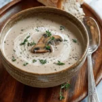 Bowl of simple coconut bean soup garnished with herbs and spices.