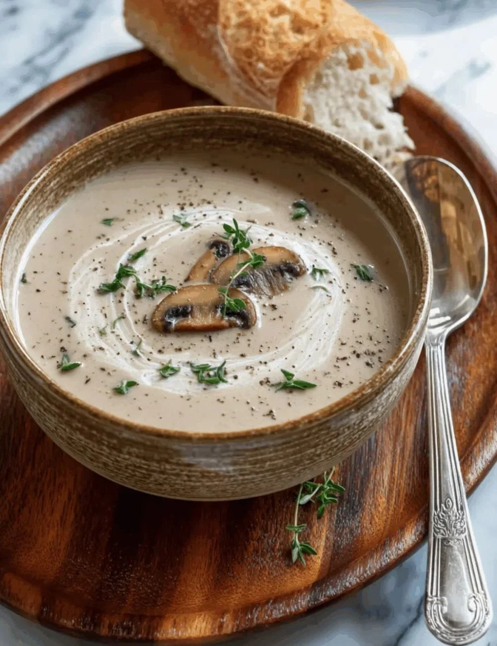 Bowl of simple coconut bean soup garnished with herbs and spices.