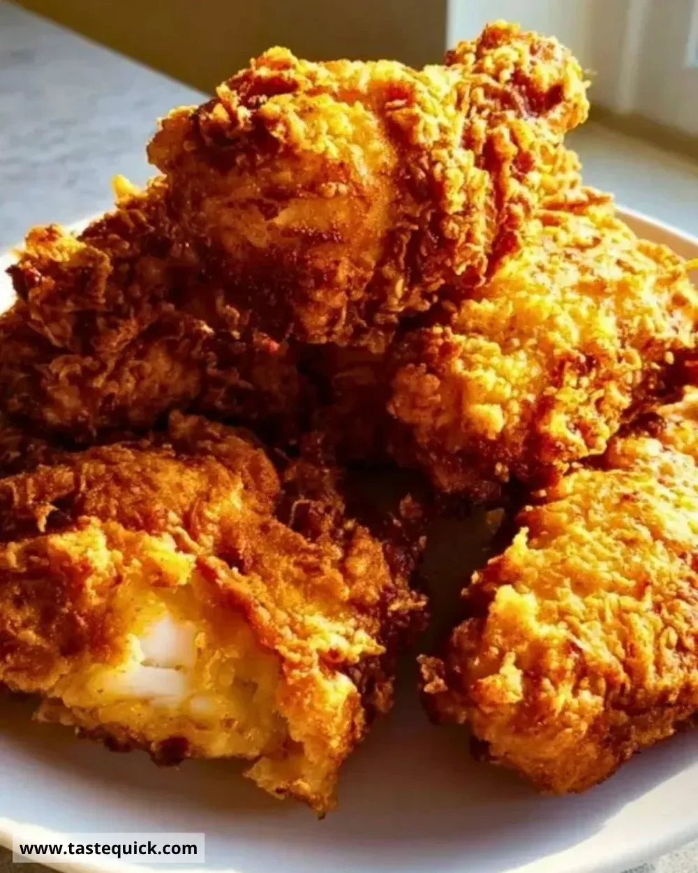 Deliciously crispy Southern fried chicken served on a platter.