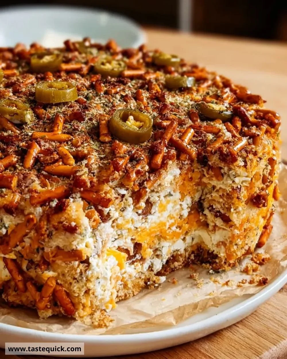 Spicy Ranch Pretzel Chaos Cake with a mix of flavors and textures