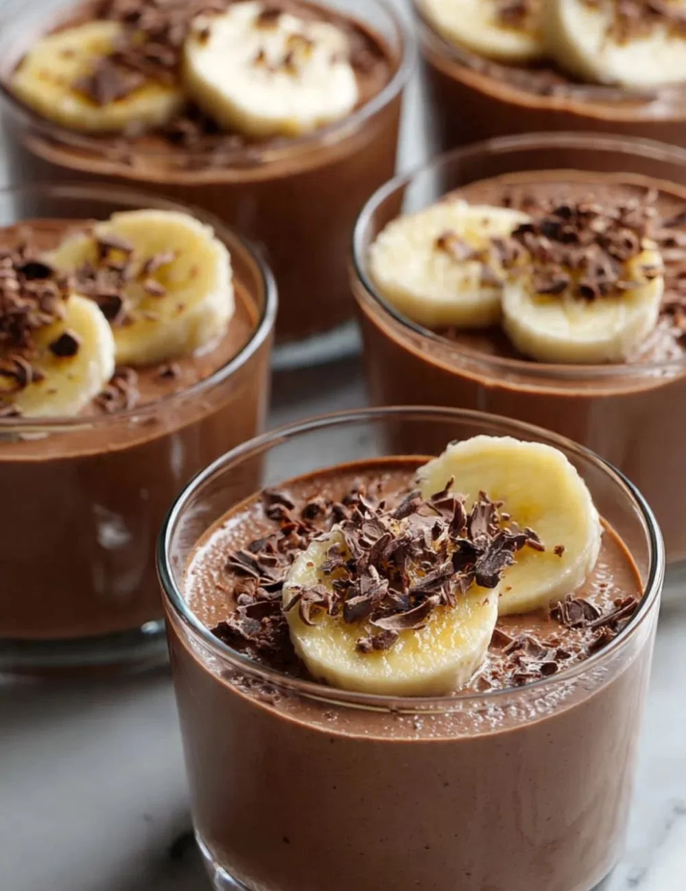 Delicious homemade banana mousse served in a glass bowl
